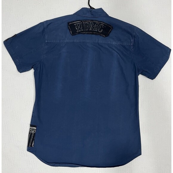 Harley Davidson Shirt Mens L Blue Embroidered Motorcycles Biker Button Up HDMC - Picture 2 of 7